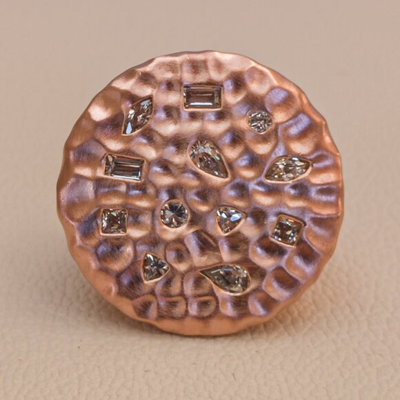 Sterling Silver Hammered Disc Ring with Mixed-Cut CZ — Rose Finish, Size 6 - Picture 7 of 11